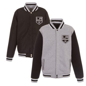Men's JH Design Gray/Black Los Angeles Kings Embroidered Reversible Full Snap Fleece Jacket